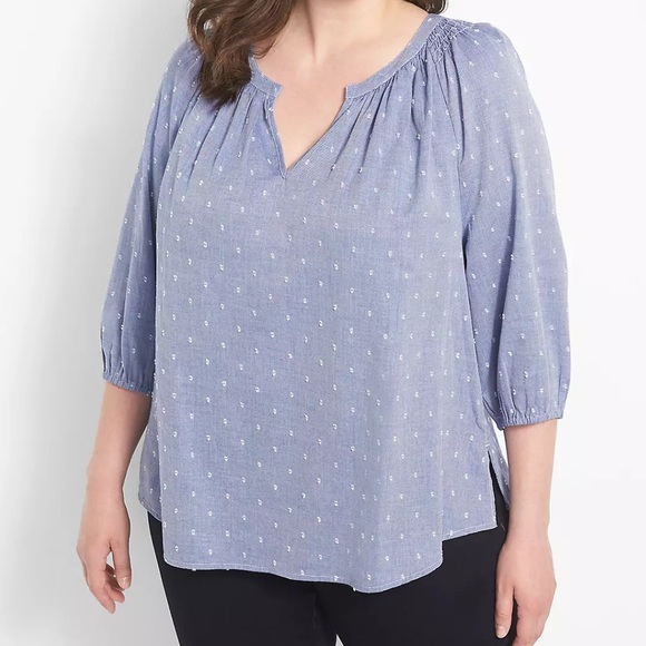 Lane Bryant Classic Split Neck 3/4 Sleeve Smock Blouse Chambray Size 26/28 - Picture 1 of 13